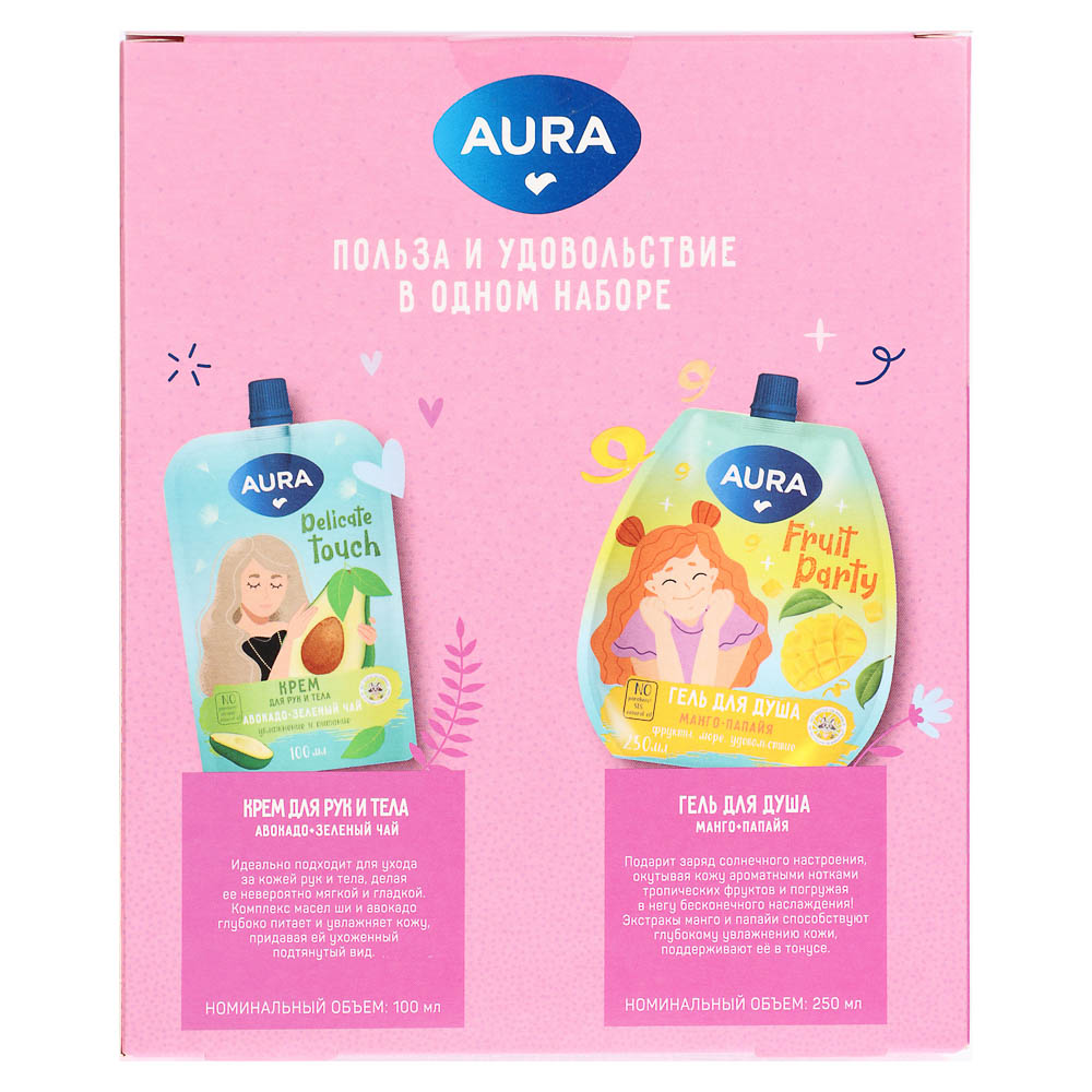 Подарочный набор женский AURA:Гель д/душа,250 мл+Крем д/рук и тела,100мл, арт.№ 937-175