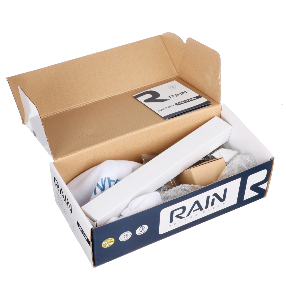 RAIN Смеситель для ванны Мира, изогнутый излив 35см, душ. набор, картридж 35мм, латунь, хром, арт.№ 561-307