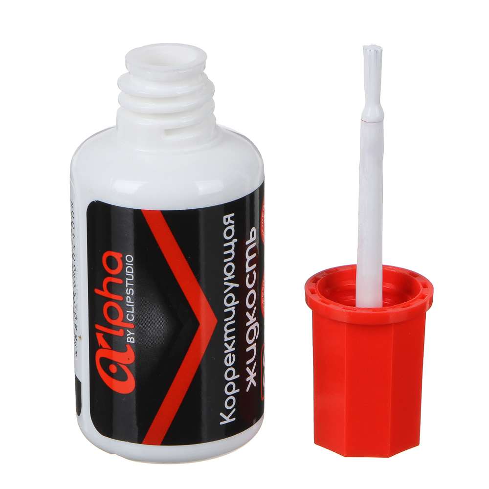 Корректирующая жидкость ClipStudio Альфа в бутылочке с кисточкой 20 мл, быстросох, морозоустойчивая, арт.№ 587-006