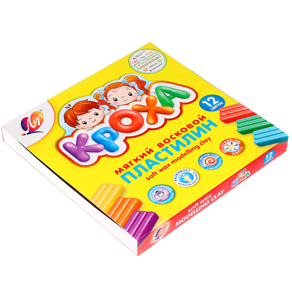 ЛУЧ Пластилин "Кроха", восковой, 12 цветов, 180 грамм, со стеком, в картонной коробке, арт.№ 239-061