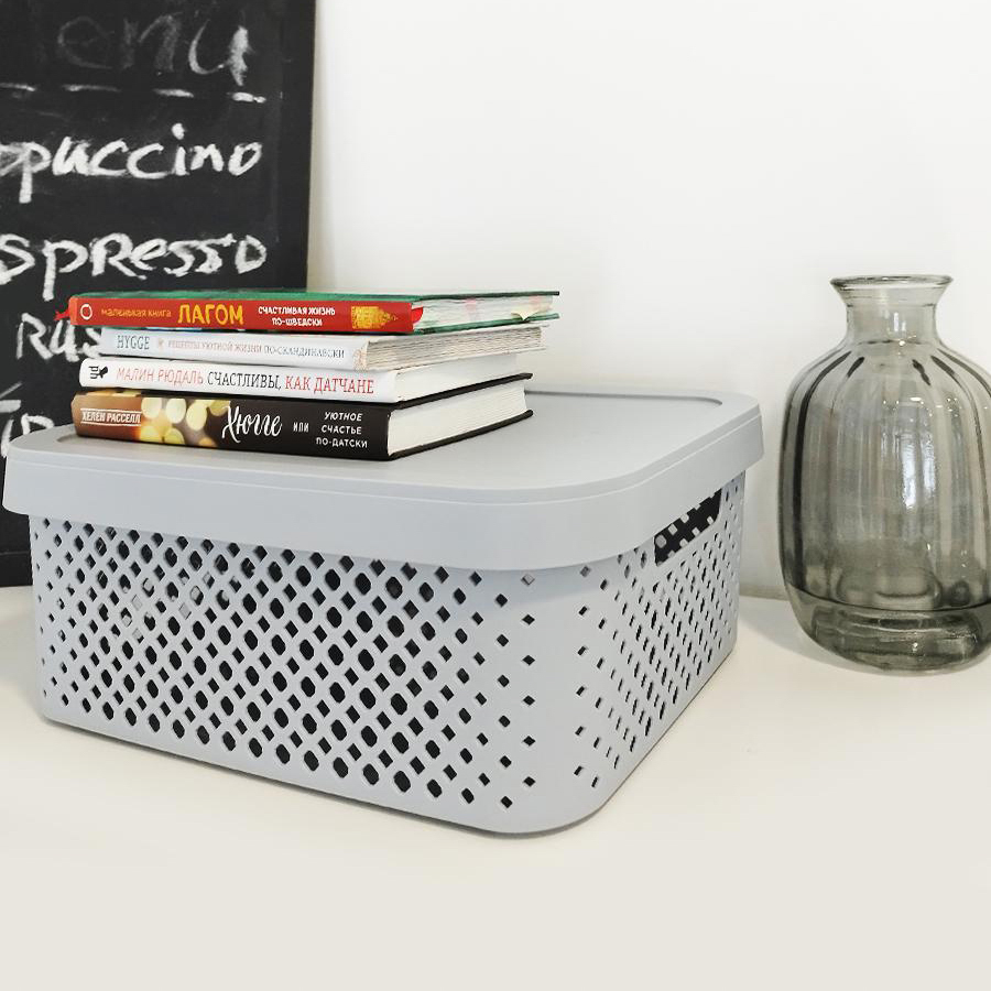 Корзинка для хранения с крышкой Plast Team STOCKHOLM, 10 л серый шторм, арт.№ 457-839