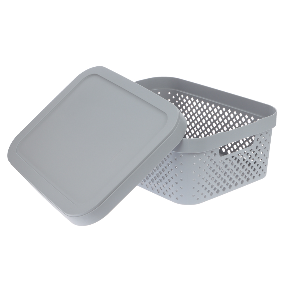 Корзинка для хранения с крышкой Plast Team STOCKHOLM, 10 л серый шторм, арт.№ 457-839