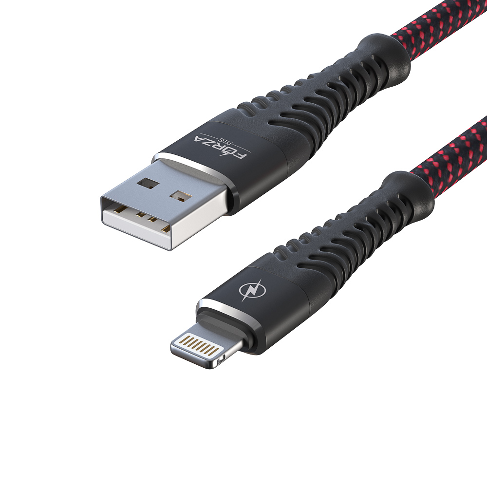 Кабель для зарядки USB(A)-iP FORZA Венеция, 1м, 2А, тканевая оплётка, 3 цвета, пакет, арт.№ 916-228