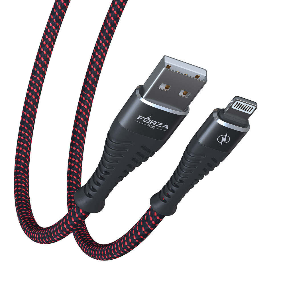 Кабель для зарядки USB(A)-iP FORZA Венеция, 1м, 2А, тканевая оплётка, 3 цвета, пакет, арт.№ 916-228