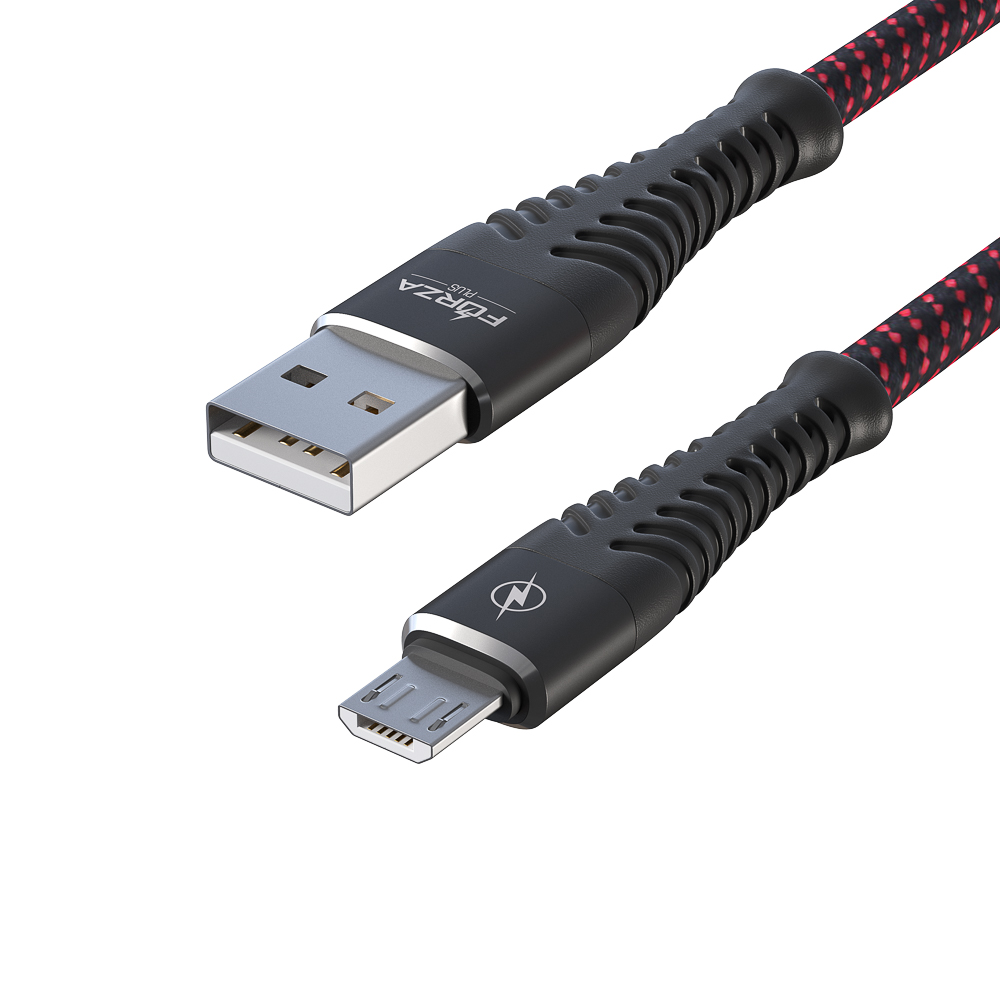 Кабель для зарядки USB(A)-microUSB FORZA Венеция, 1м, 2А, тканевая оплётка, 3 цвета, пакет, арт.№ 916-227