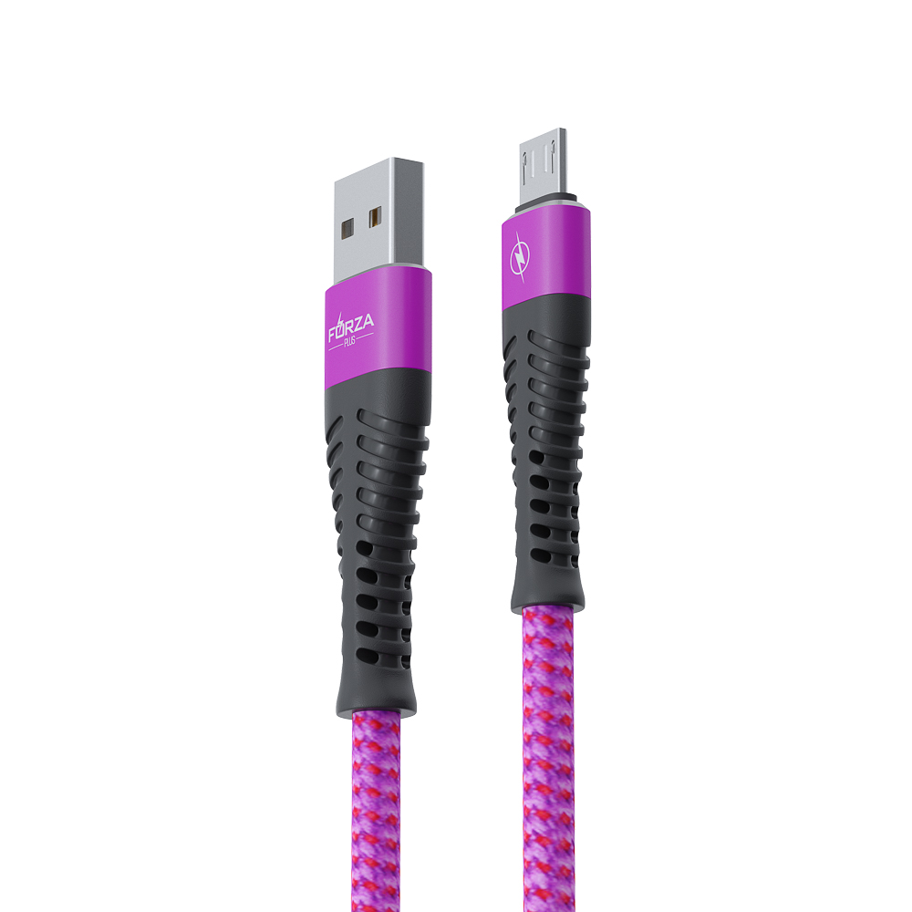 Кабель для зарядки USB(A)-microUSB FORZA Венеция, 1м, 2А, тканевая оплётка, 3 цвета, пакет, арт.№ 916-227