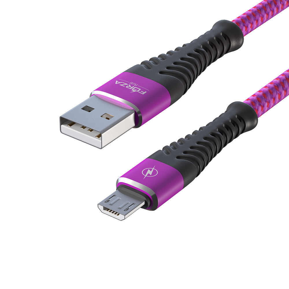 Кабель для зарядки USB(A)-microUSB FORZA Венеция, 1м, 2А, тканевая оплётка, 3 цвета, пакет, арт.№ 916-227