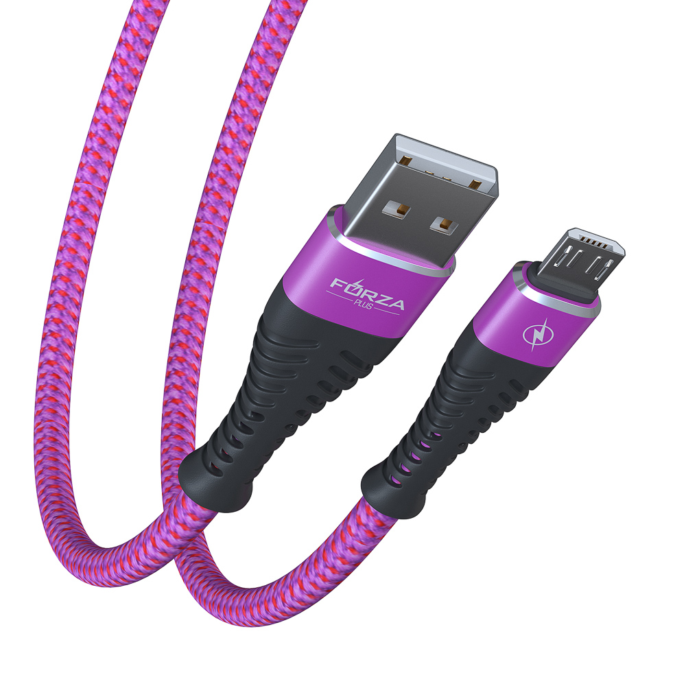 Кабель для зарядки USB(A)-microUSB FORZA Венеция, 1м, 2А, тканевая оплётка, 3 цвета, пакет, арт.№ 916-227