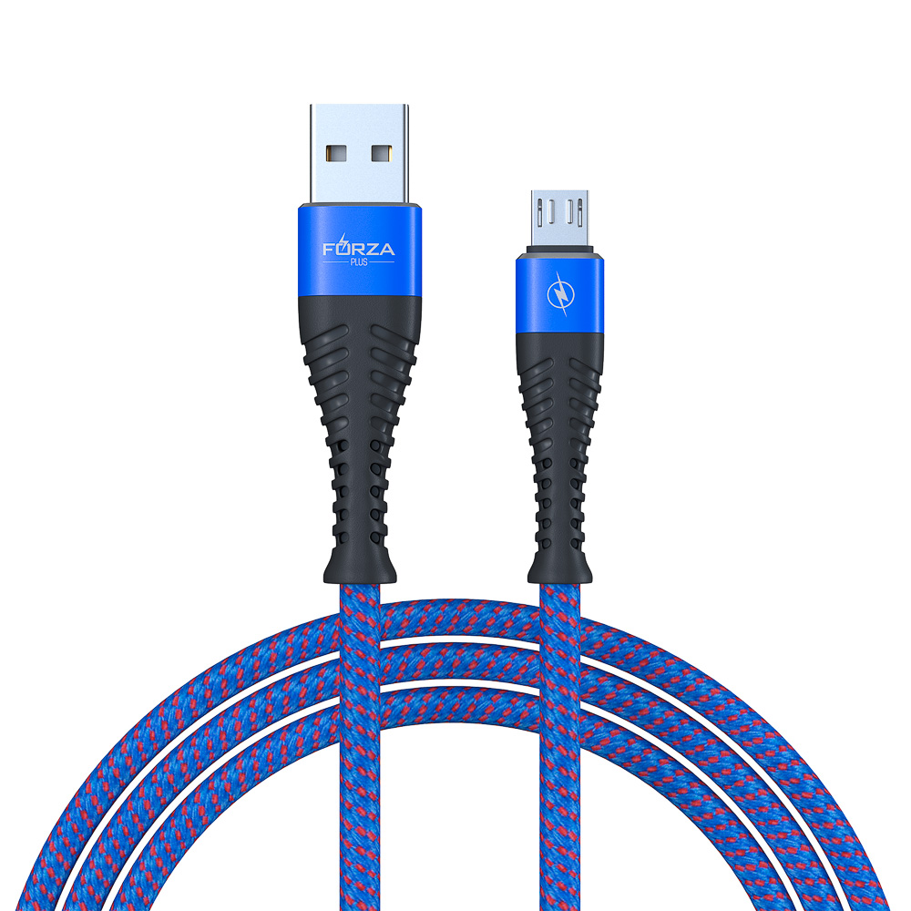 Кабель для зарядки USB(A)-microUSB FORZA Венеция, 1м, 2А, тканевая оплётка, 3 цвета, пакет, арт.№ 916-227