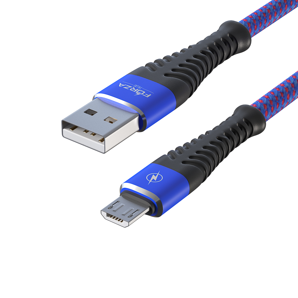 Кабель для зарядки USB(A)-microUSB FORZA Венеция, 1м, 2А, тканевая оплётка, 3 цвета, пакет, арт.№ 916-227