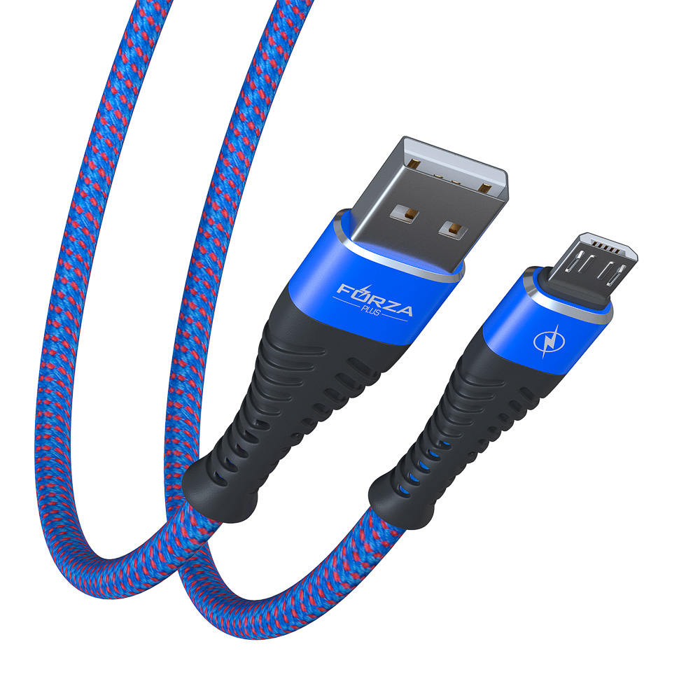 Кабель для зарядки USB(A)-microUSB FORZA Венеция, 1м, 2А, тканевая оплётка, 3 цвета, пакет, арт.№ 916-227