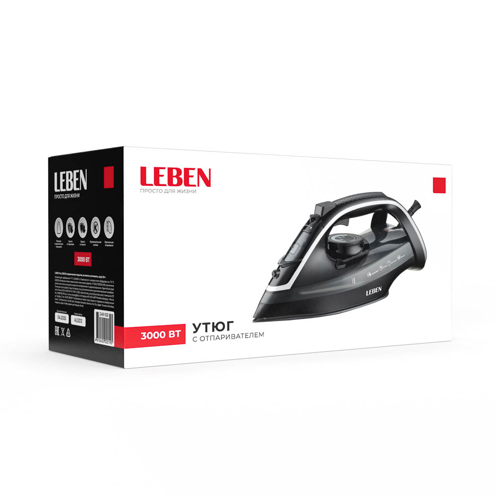 LEBEN Утюг 3000ВТ керамич покрытие, антикапля, антинакипь, шнур1,8м, арт.№ 249-053
