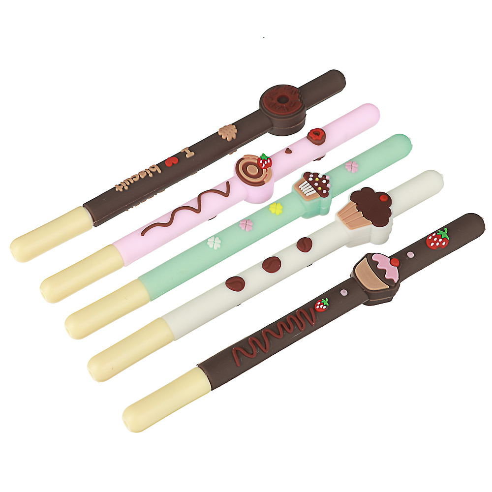 Ручка гелевая синяя, с объемным изображением сладостей, прорезиненный корпус, пластик, 15см, 5 диз., арт.№ 591-056