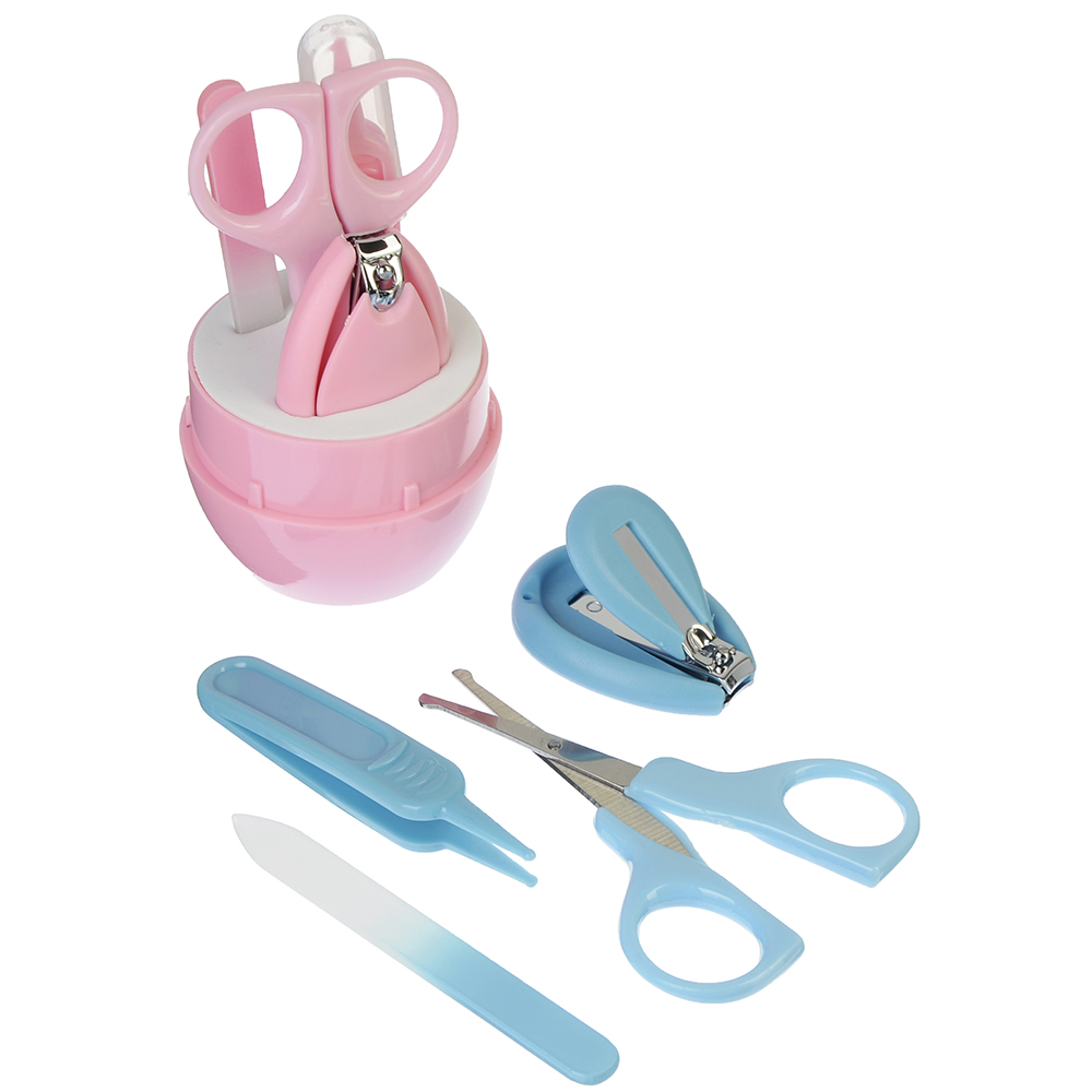 Набор маникюрный 4 пр. (пинцет, кусачки, пилка, ножницы), пластик, стекло, нерж.сталь, 10х6см, 2 цв, арт.№ 350-031