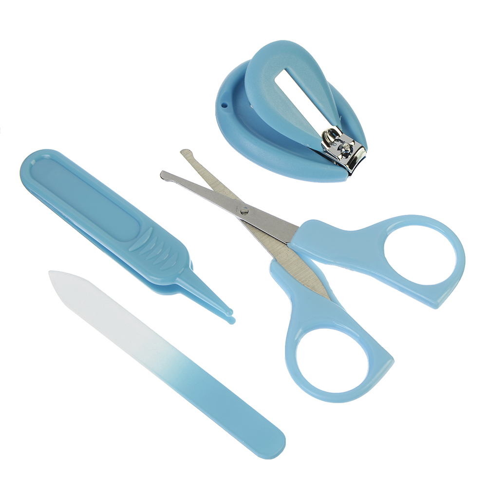 Набор маникюрный 4 пр. (пинцет, кусачки, пилка, ножницы), пластик, стекло, нерж.сталь, 10х6см, 2 цв, арт.№ 350-031