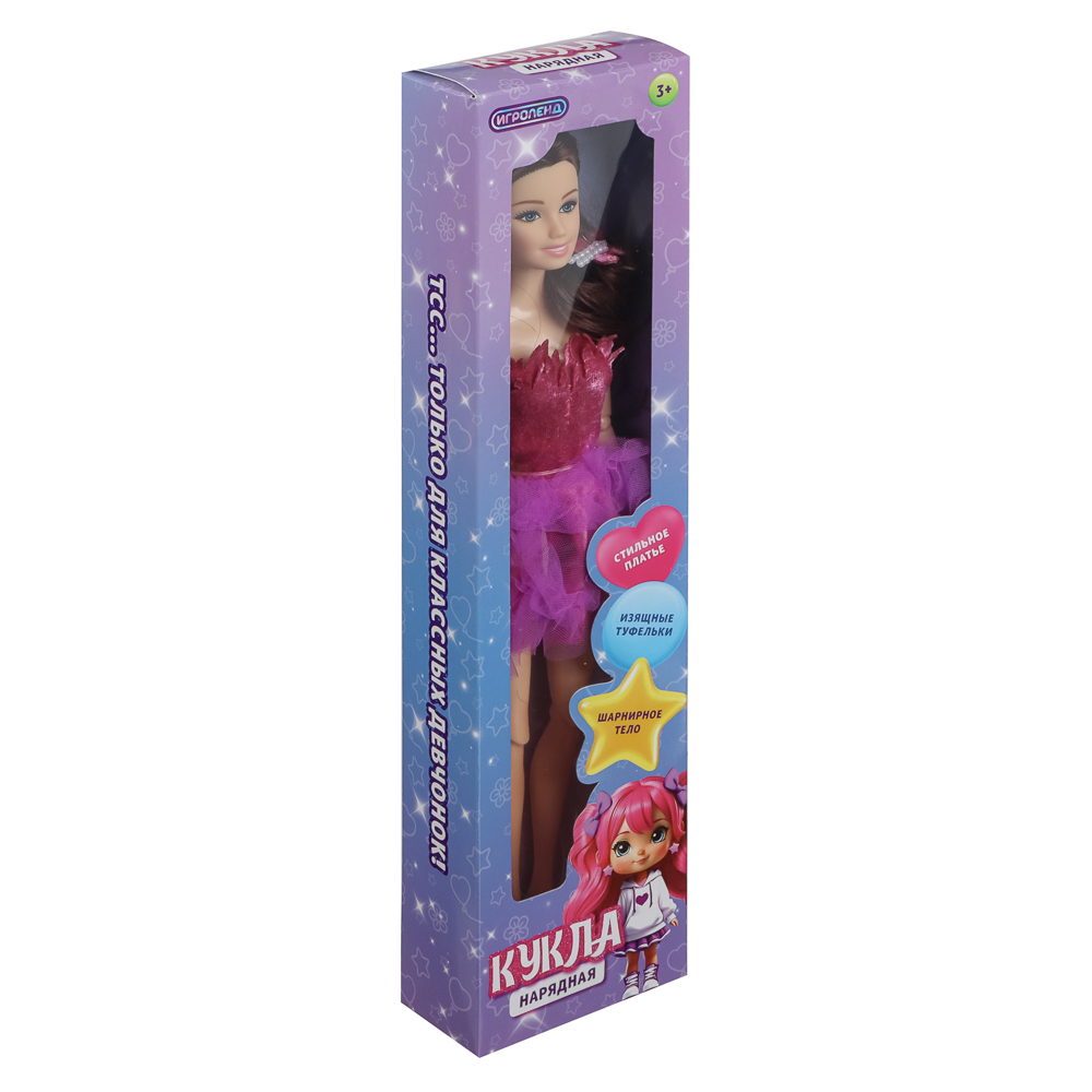 ИГРОЛЕНД Кукла нарядная шарнирная, 29 см, PP, PVC, полиэстер, 8х4х32 см, 4 дизайна, арт.№ 436-144