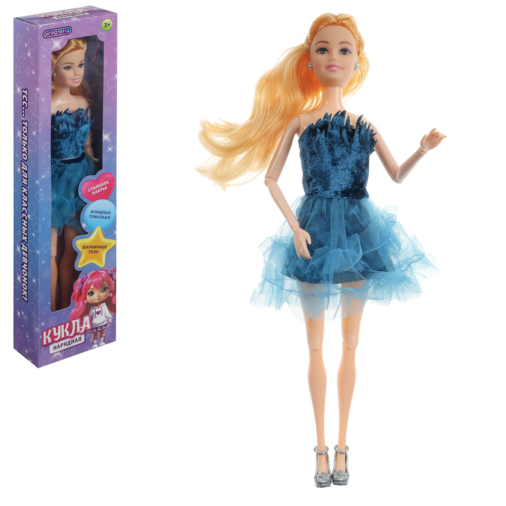 ИГРОЛЕНД Кукла нарядная шарнирная, 29 см, PP, PVC, полиэстер, 8х4х32 см, 4 дизайна, арт.№ 436-144