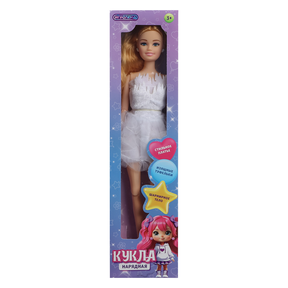 ИГРОЛЕНД Кукла нарядная шарнирная, 29 см, PP, PVC, полиэстер, 8х4х32 см, 4 дизайна, арт.№ 436-144
