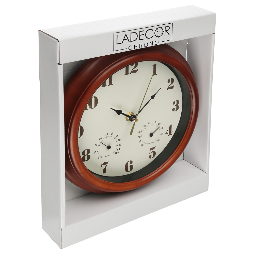 LADECOR CHRONO Часы настенные с термометром и гигрометром, 22,8x22,8x4,6см, пластик, арт.№ 581-936