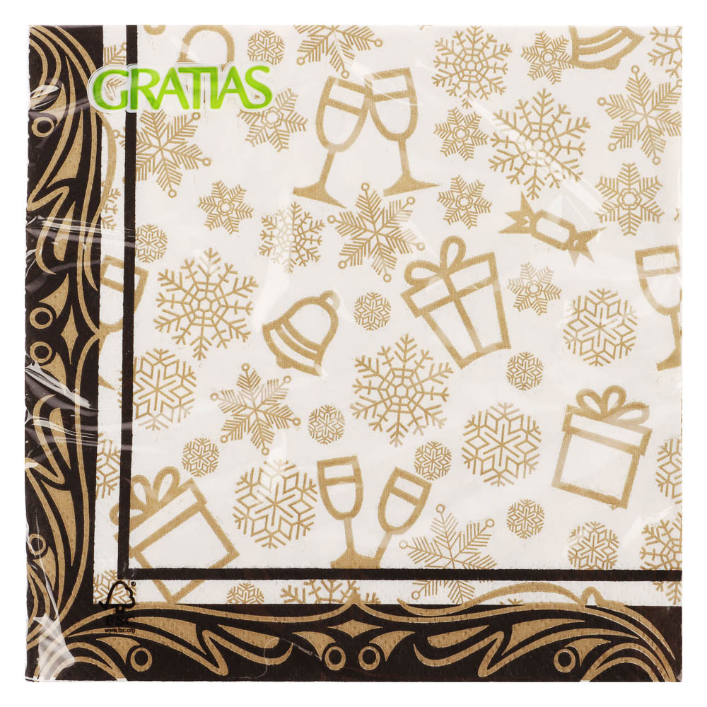 Салфетки бумажные Gratias 3 слоя, 33 см, 4 дизайна, 20шт., арт.№ 912-022