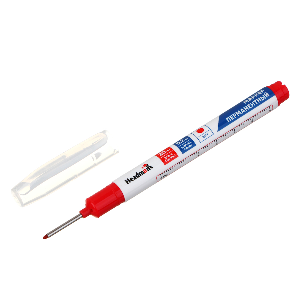 HEADMAN Маркер перманентный удлиненный, тонкий стержень красный, арт.№ 684-002