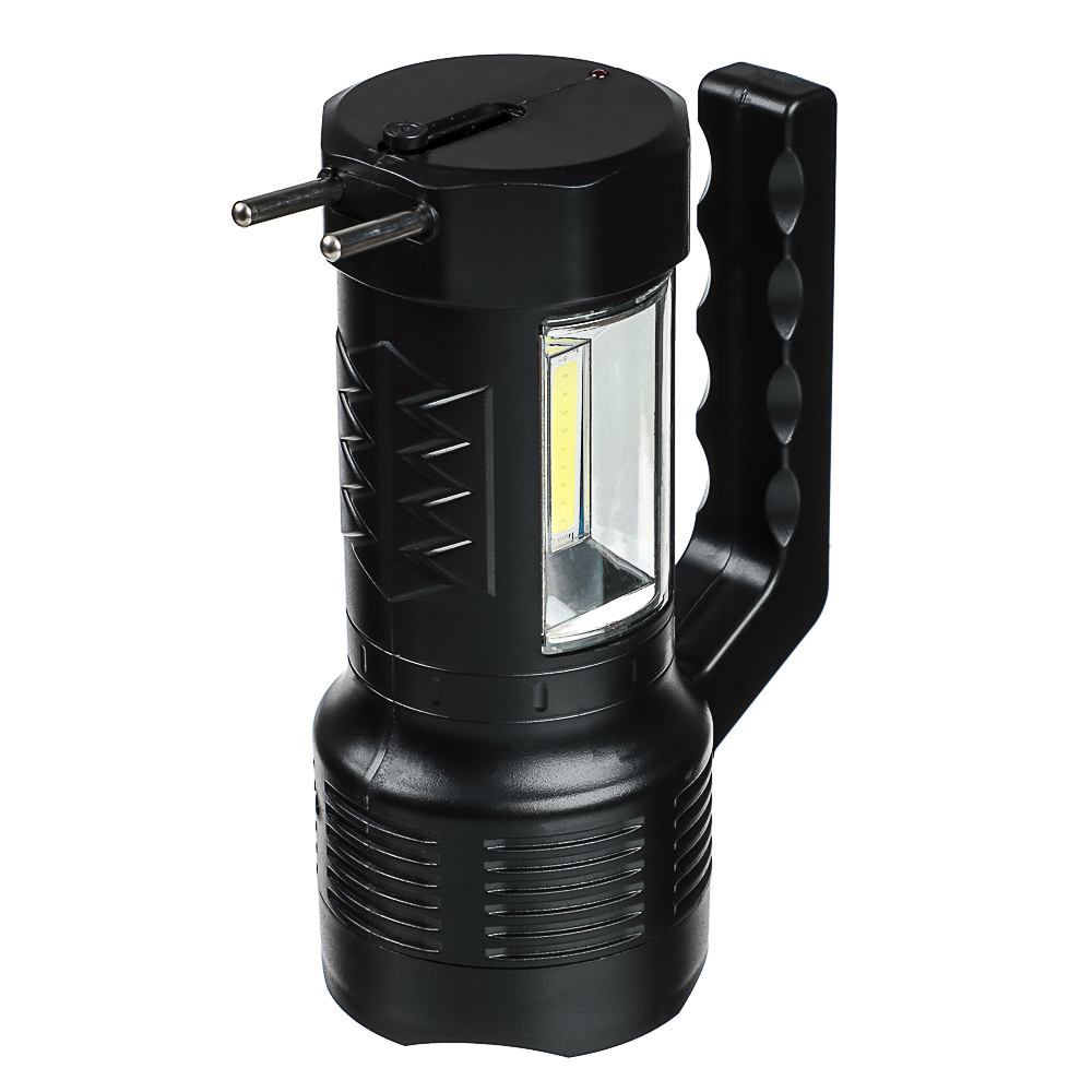 Фонарь прожектор тм ЕРМАК, 1 СОВ + LED, 800мАч, вилка 220В, 62х91х145 мм, 2 режима, пластик, арт.№ 223-004