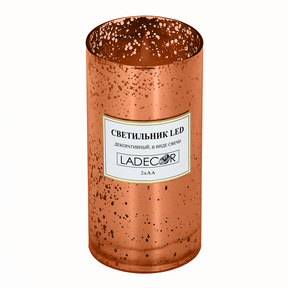 Светильник декоративный LED, стекло, парафин, 7,6x15 см, 2xАА, 1 режим свечения, 6 цветов, арт.№ 396-858