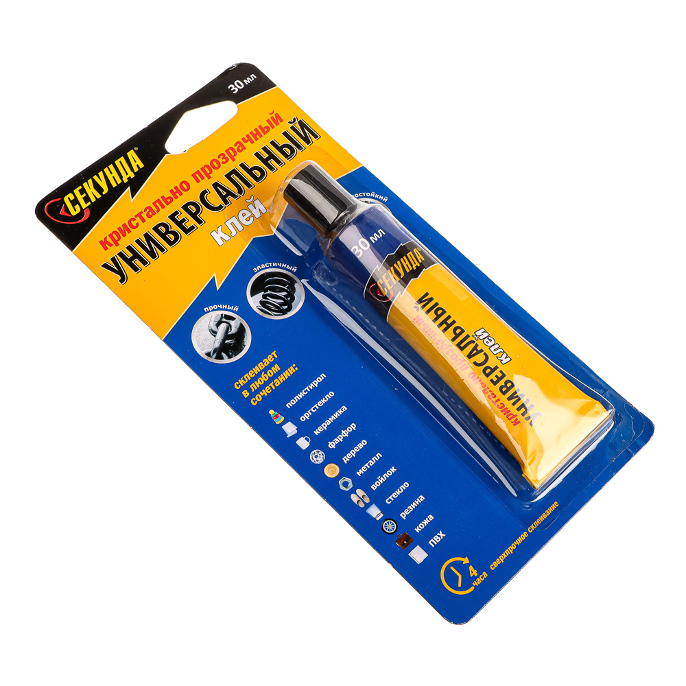 Клей универсальный "Секунда" 30мл, прозрачный, на индивидуальном блистере, 403-108, арт.№ 469-195