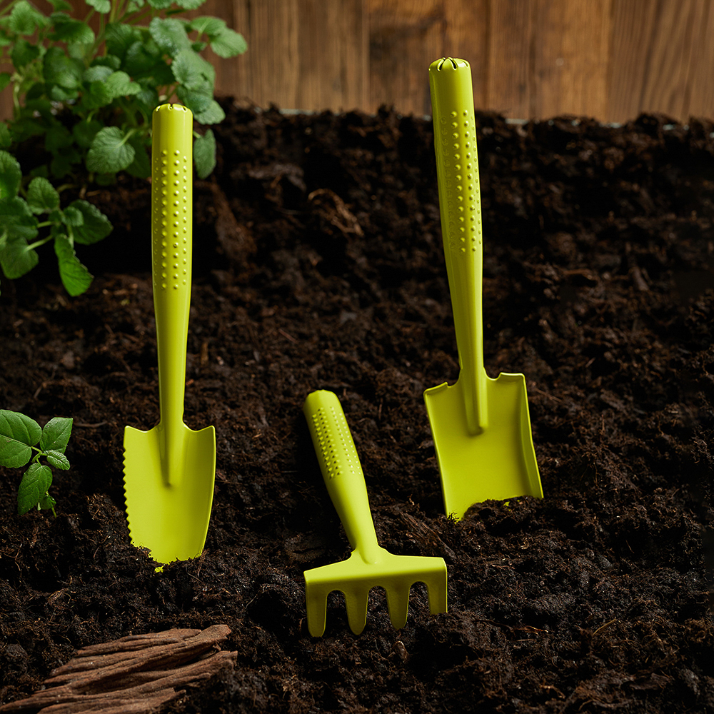 INBLOOM Набор садовых инструментов, 3шт (грабельки-1шт, лопатки-2шт), металл, арт.№ 182-026