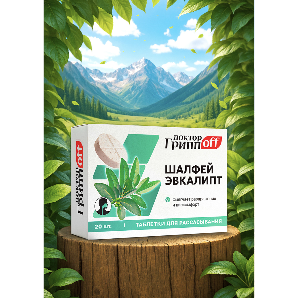 БАД Доктор ГриппOFF Шалфей + Эвкалипт, 20шт, Мирролла, арт.№ 015-217