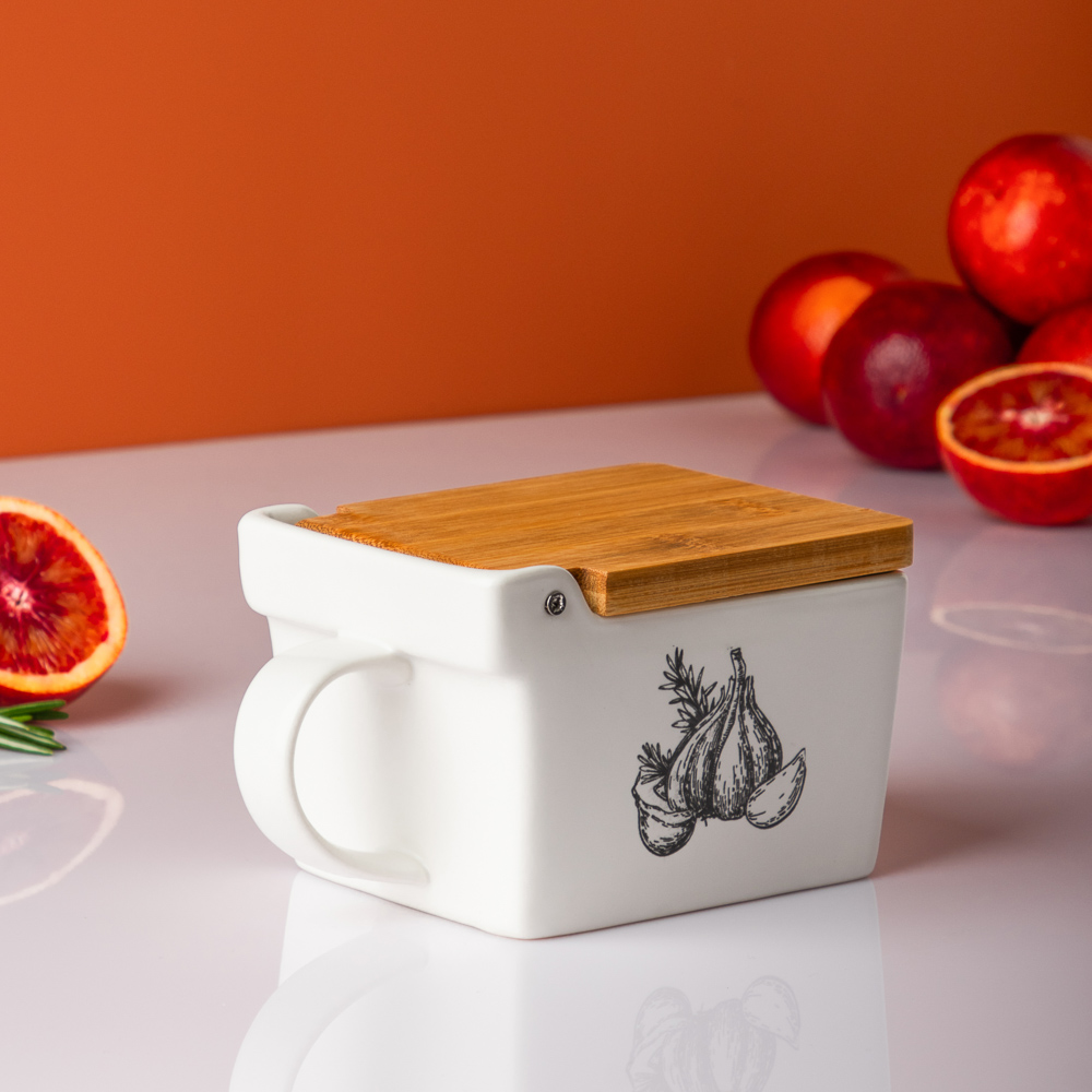 MILLIMI Китчен Банка для соли, 300мл, 15,5х9х7,5см, керамика, бамбук, арт.№ 824-189