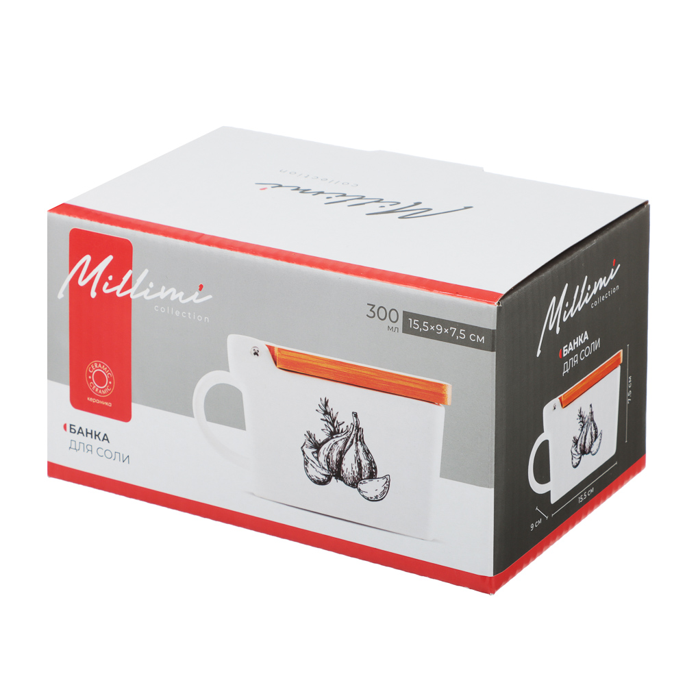 MILLIMI Китчен Банка для соли, 300мл, 15,5х9х7,5см, керамика, бамбук, арт.№ 824-189