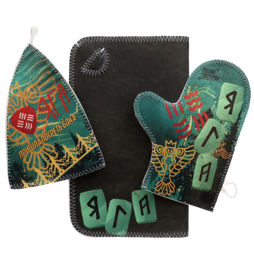 BY Русские супергерои Набор подарочный зелен.цв. (шапка, варежка, коврик) в пленке с хедером, арт.№ 364-257