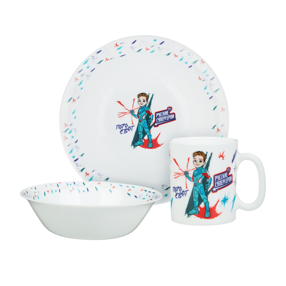 BY Русские Супергерои Пересвет Набор посуды 3 пред, тар.20см, сал.500мл, кружка 300мл, опал, под.уп., арт.№ 818-052