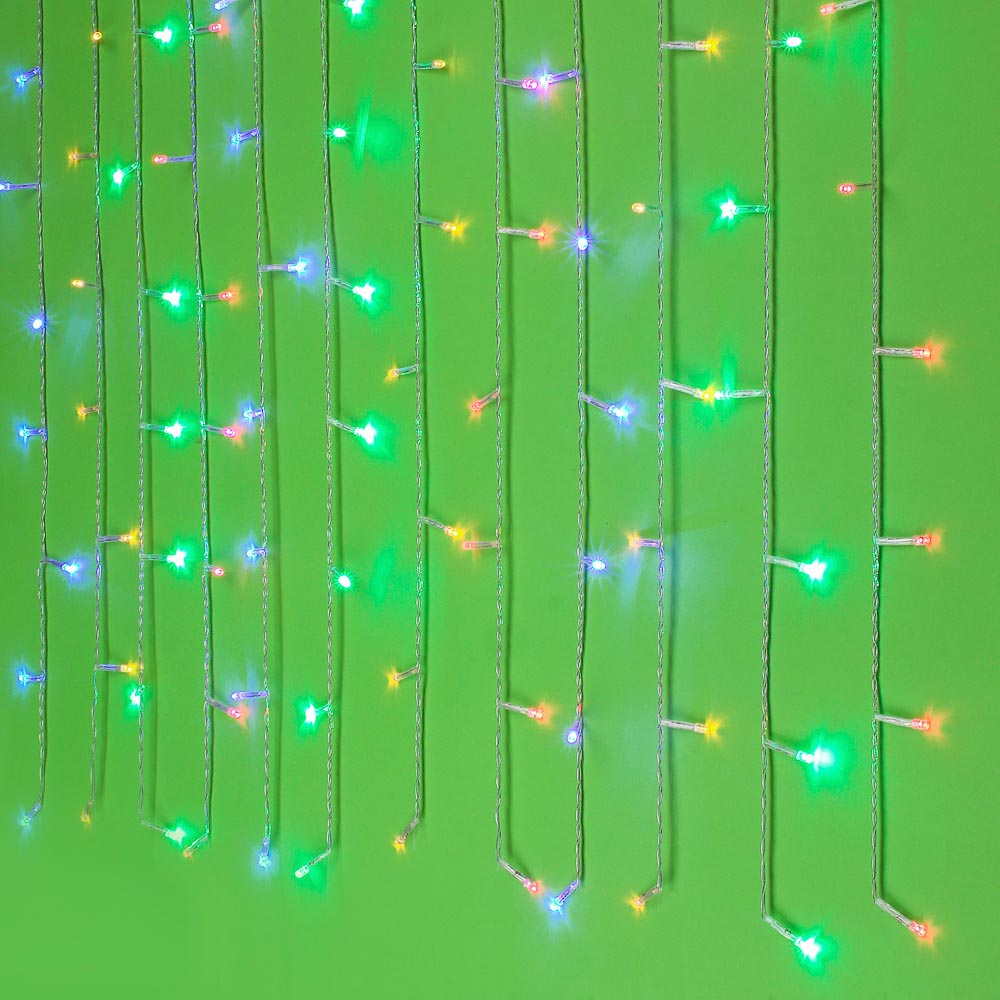 Гирлянда бахрома 3x0,7 м СНОУ БУМ, 96 LED ламп, свечение мультицвет, ПВХ прозрачный, 8 режимов, коннектор, 220В, арт.№ 382-015