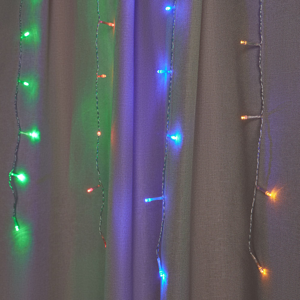 Гирлянда бахрома 3x0,7 м СНОУ БУМ, 96 LED ламп, свечение мультицвет, ПВХ прозрачный, 8 режимов, коннектор, 220В, арт.№ 382-015