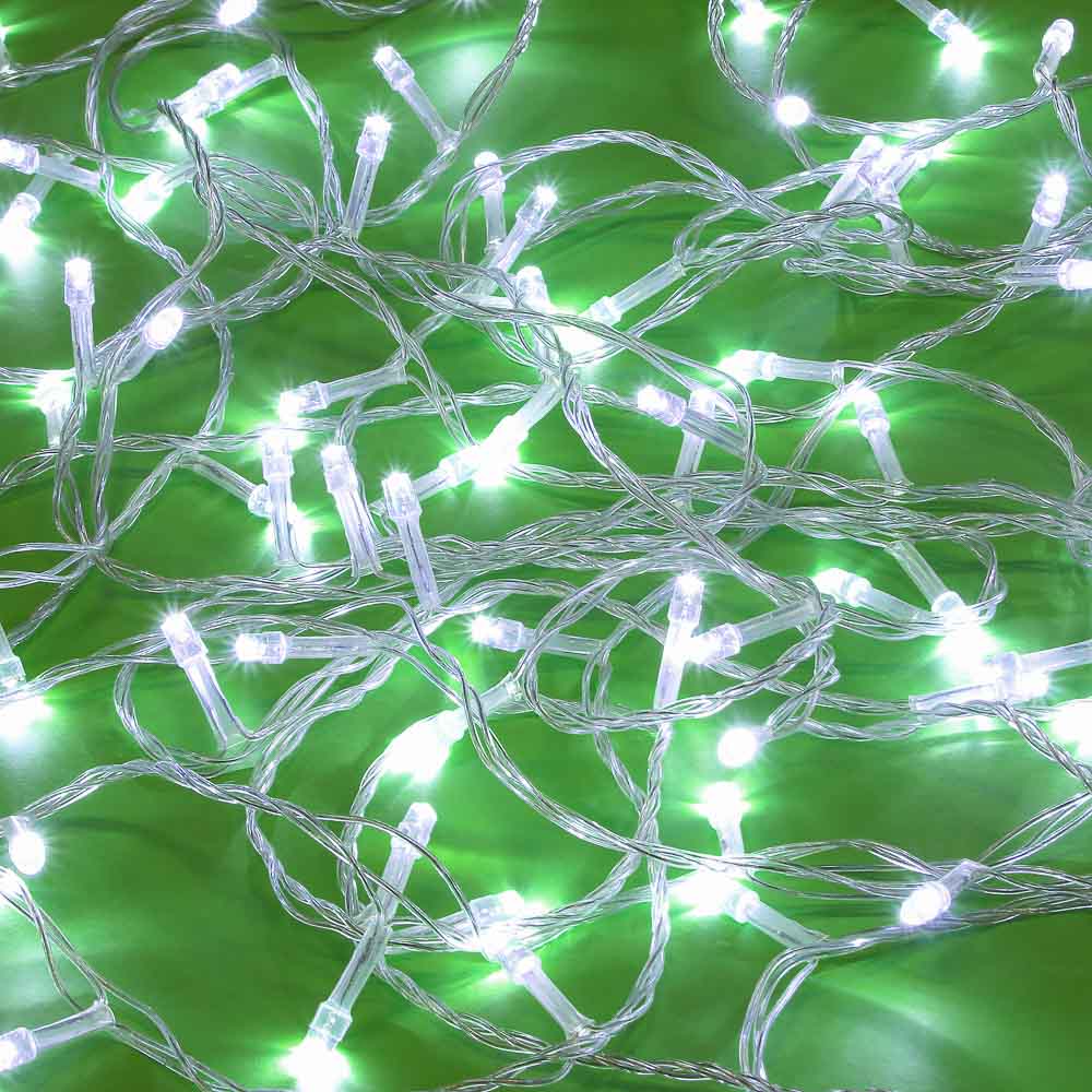 Гирлянда вьюн 9 м СНОУ БУМ, 100 LED ламп, постоянное белое свечение, ПВХ прозрачный, 220В, арт.№ 384-025