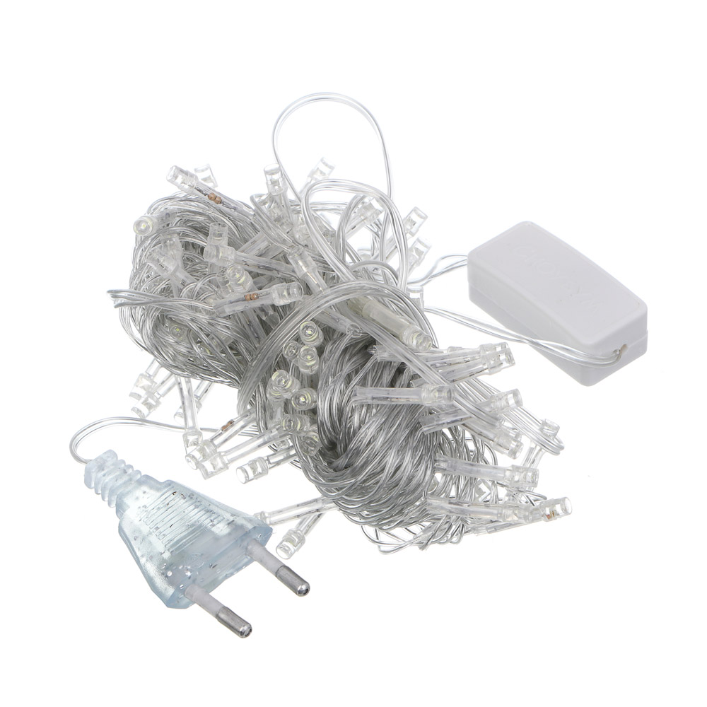 Гирлянда вьюн 9 м СНОУ БУМ, 100 LED ламп, постоянное белое свечение, ПВХ прозрачный, 220В, арт.№ 384-025