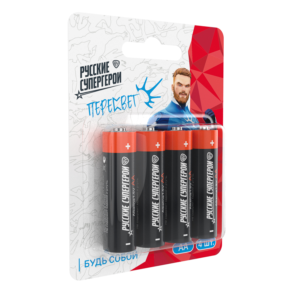 Батарейки AA BY Русские Супергерои 4шт в блистере, щелочные, Герои, ПЕРЕСВЕТ, арт.№ 917-020