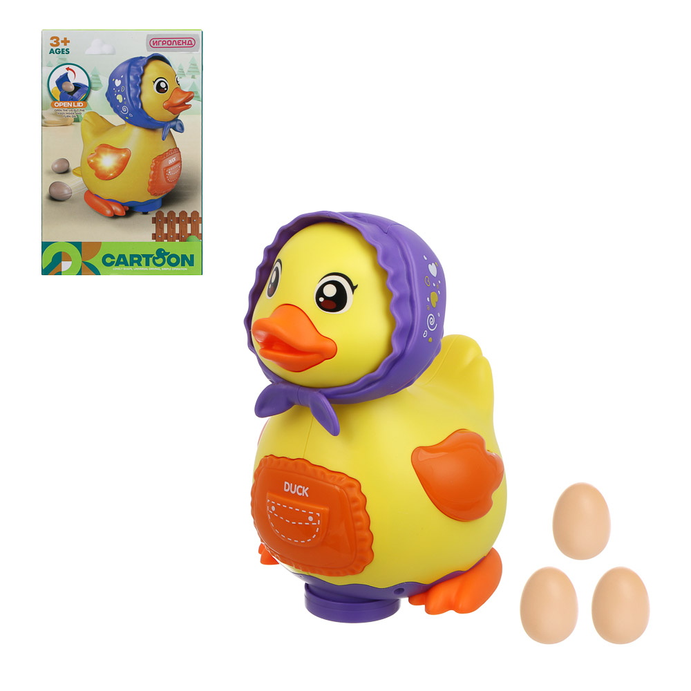 ИГРОЛЕНД Игрушка интерактивная ползунок "Утка-несушка", звук, ABS, 3хААА, 12х12х18,5 см, арт.№ 272-914