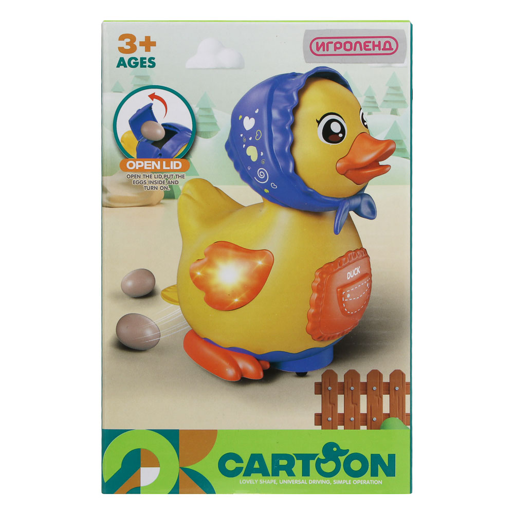 ИГРОЛЕНД Игрушка интерактивная ползунок "Утка-несушка", звук, ABS, 3хААА, 12х12х18,5 см, арт.№ 272-914