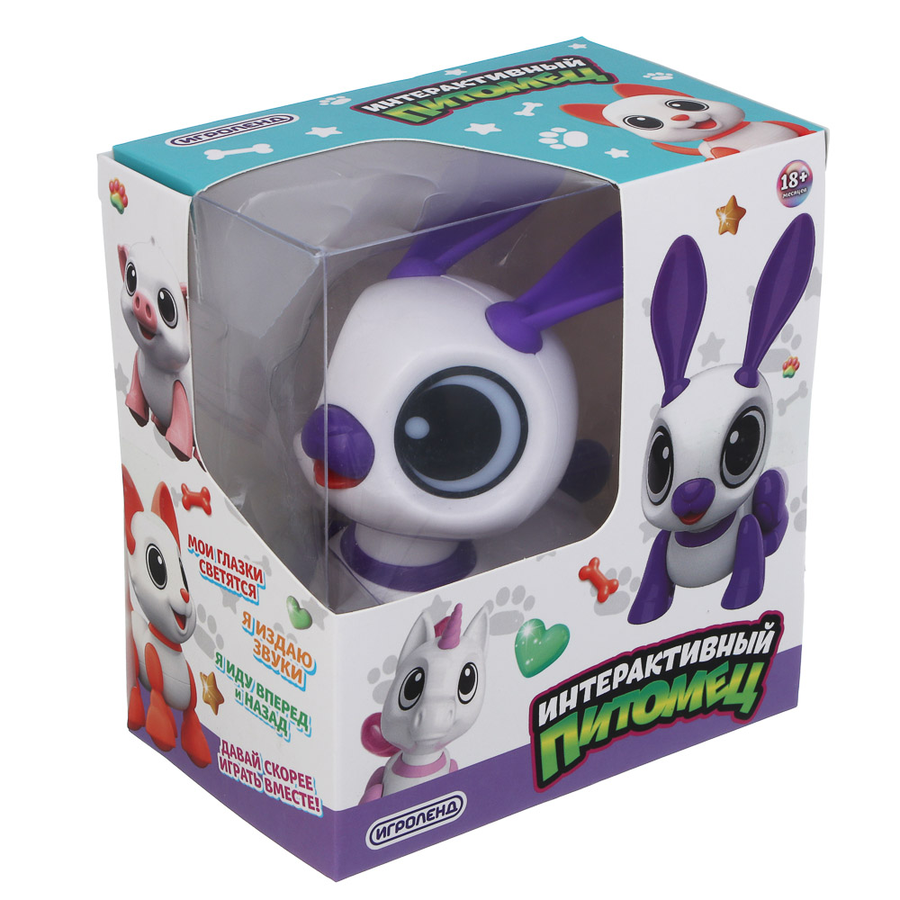 ИГРОЛЕНД Игрушка "Интерактивный питомец" зайчик, ABS, звук, свет, движ., 2хAAA, 12,5х8х13,5 см, арт.№ 272-918