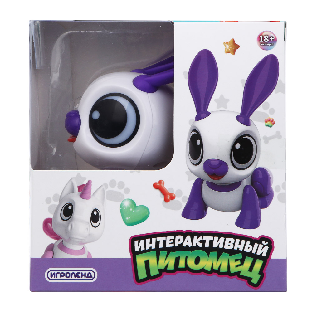 ИГРОЛЕНД Игрушка "Интерактивный питомец" зайчик, ABS, звук, свет, движ., 2хAAA, 12,5х8х13,5 см, арт.№ 272-918