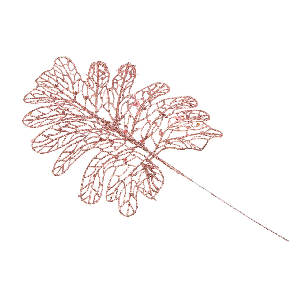 СНОУ БУМ Набор декоративных украшений листья, 2 шт, 18x26 см, пластик, глиттер, розовое золото, арт.№ 397-026