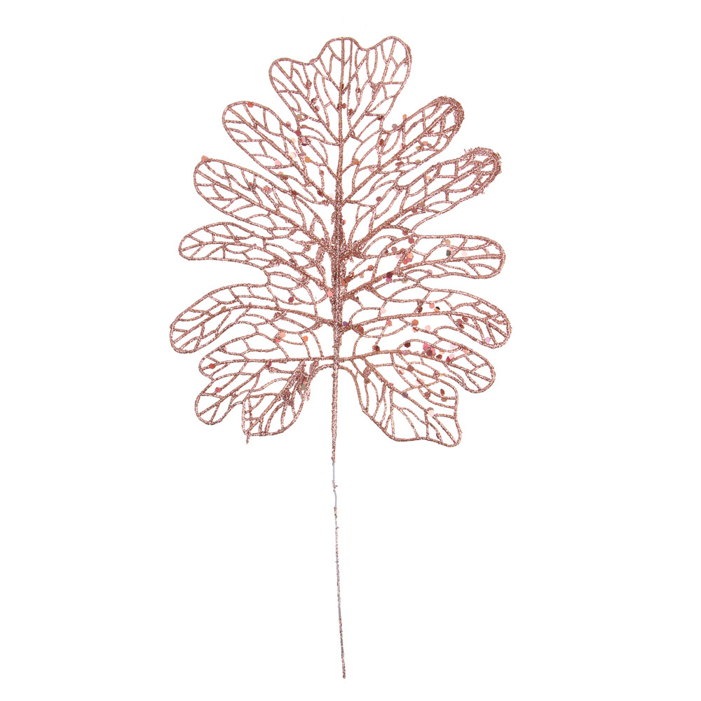 СНОУ БУМ Набор декоративных украшений листья, 2 шт, 18x26 см, пластик, глиттер, розовое золото, арт.№ 397-026