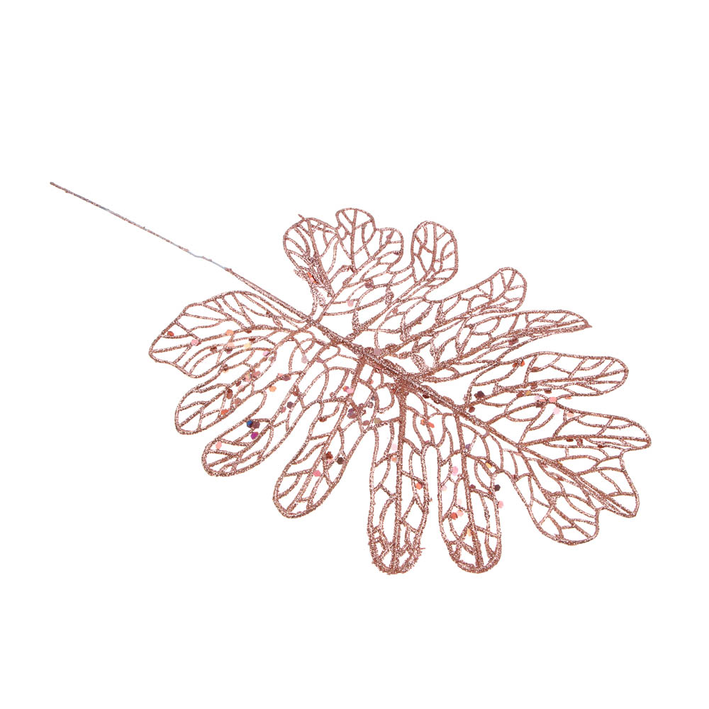 СНОУ БУМ Набор декоративных украшений листья, 2 шт, 18x26 см, пластик, глиттер, розовое золото, арт.№ 397-026