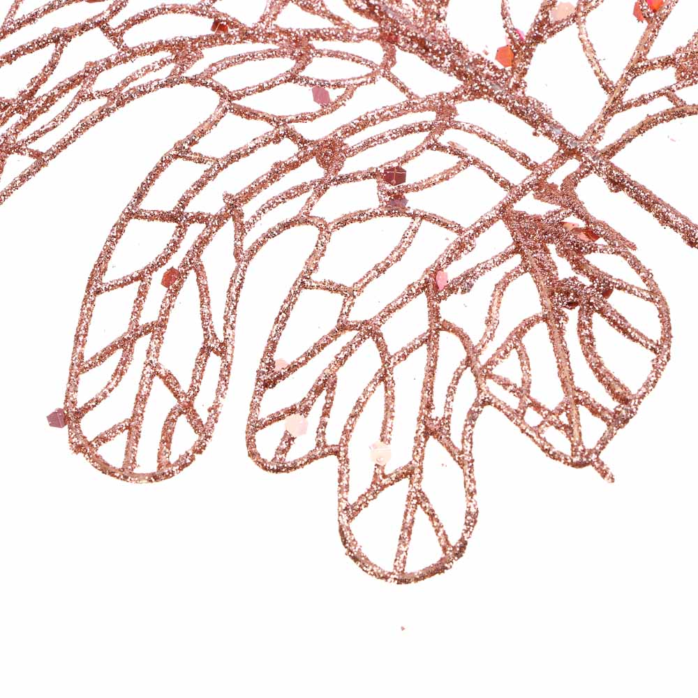 СНОУ БУМ Набор декоративных украшений листья, 2 шт, 18x26 см, пластик, глиттер, розовое золото, арт.№ 397-026