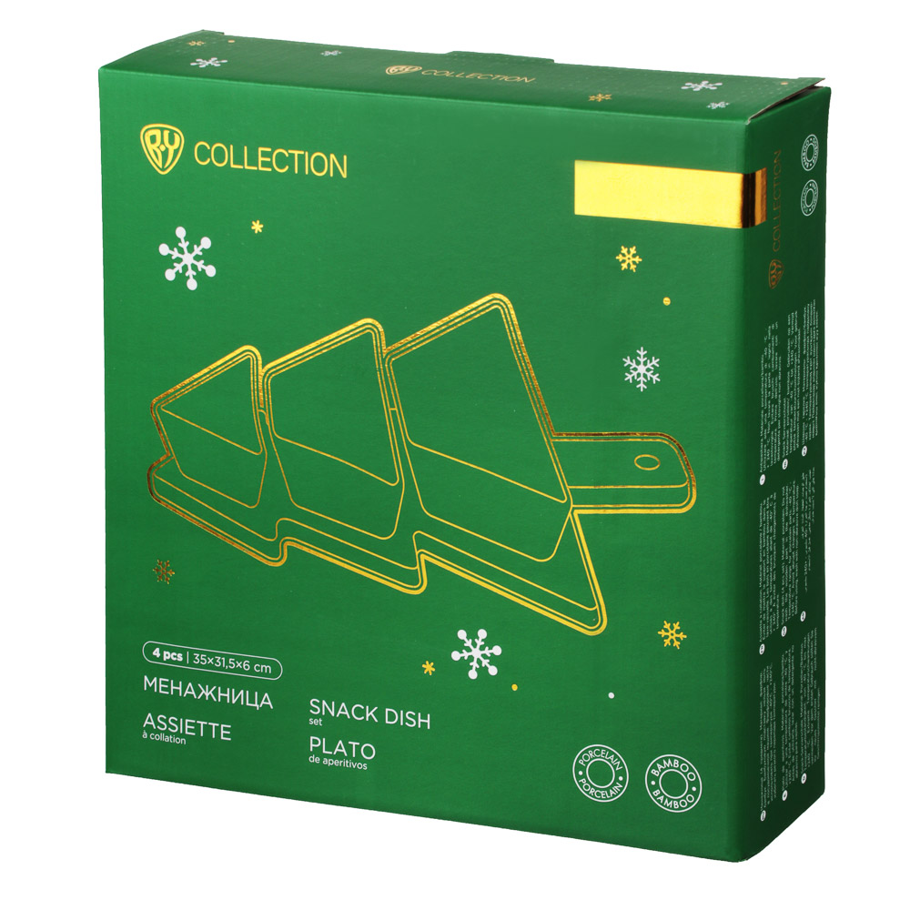 BY COLLECTION Асти Менажница, 35х31,5х6см, 4 предмета, фарфор, бамбук, арт.№ 820-763