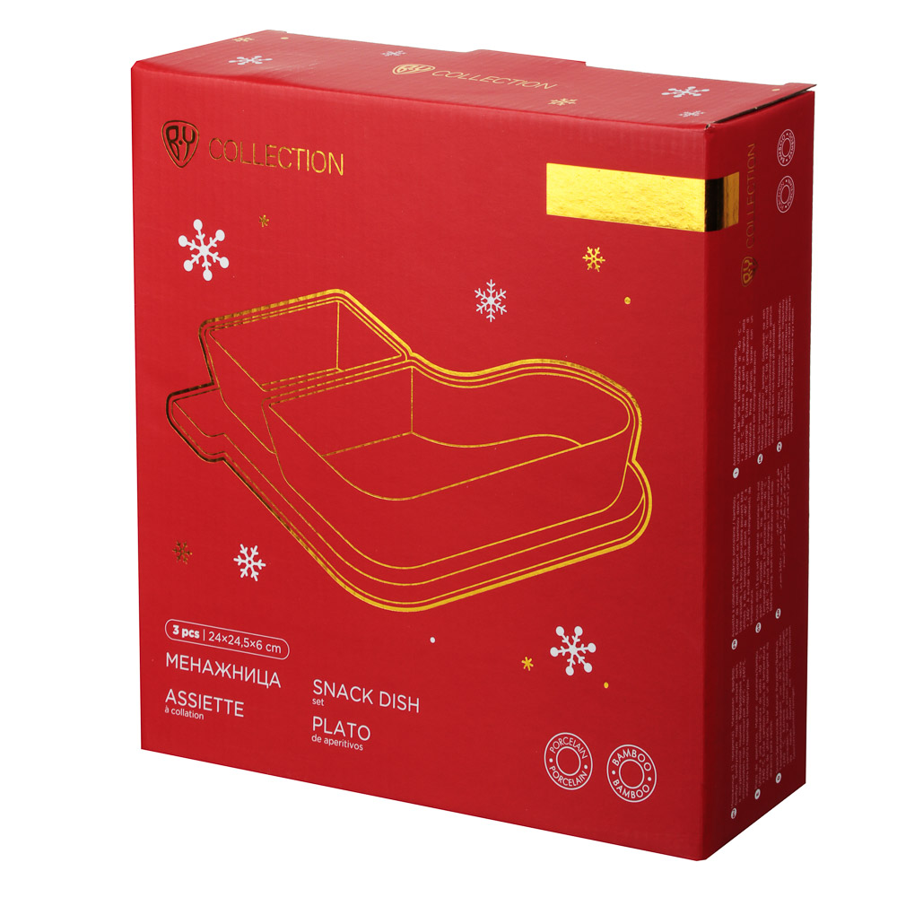 BY COLLECTION Асти Менажница, 24х24,5х6см, 3 предмета, фарфор, бамбук, арт.№ 820-764