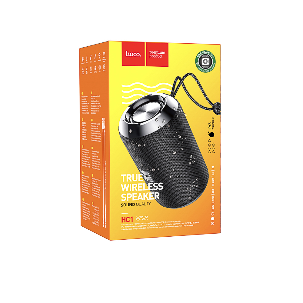 Колонка беспроводная hoco. модель HC1, 5 Вт, 1200мАч, BT5.0, чёрный, арт.№ 443-205